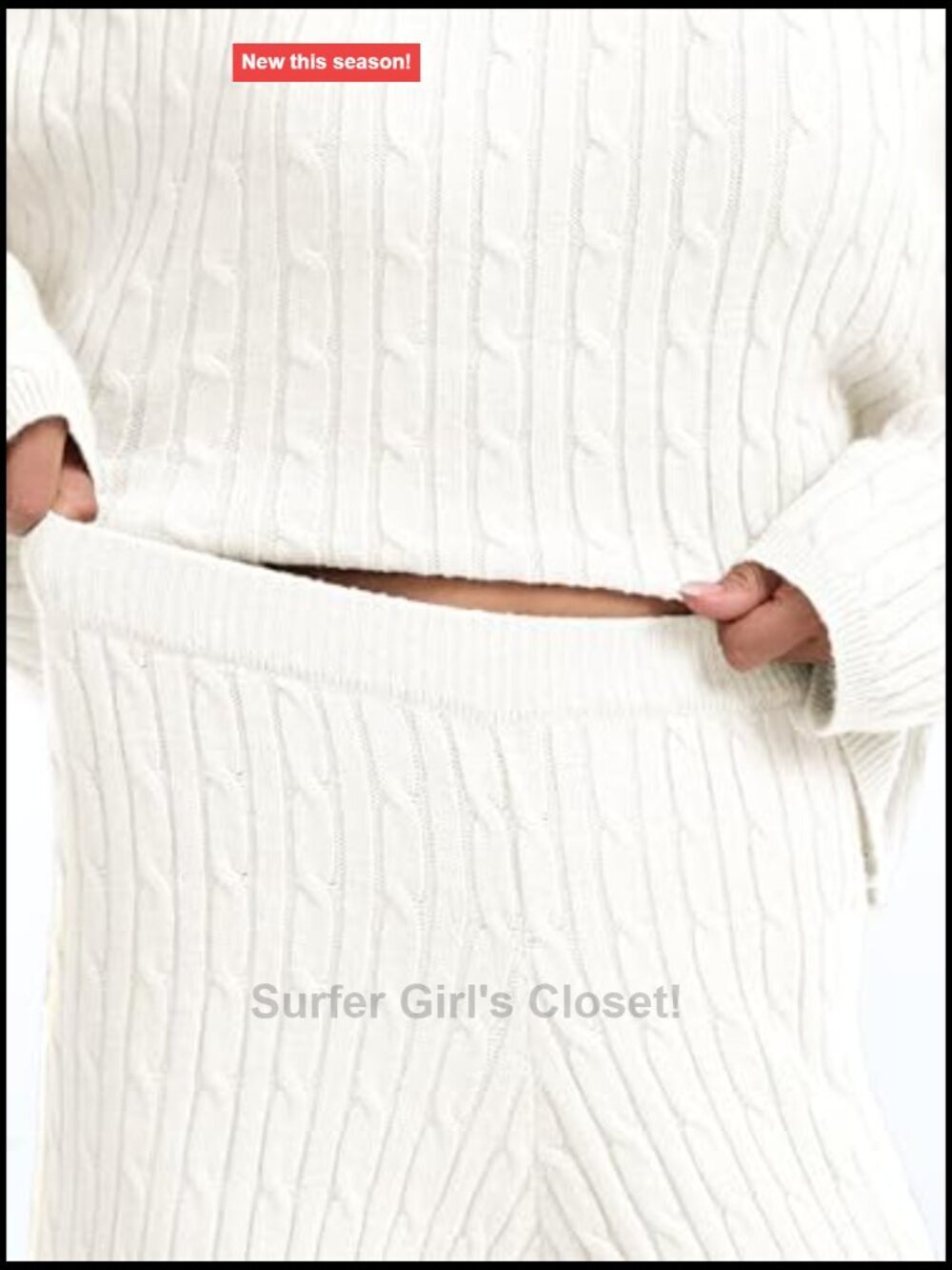 Cable Knit Sweater Lounge Set with Wide Leg Pants - Picture 5 of 7